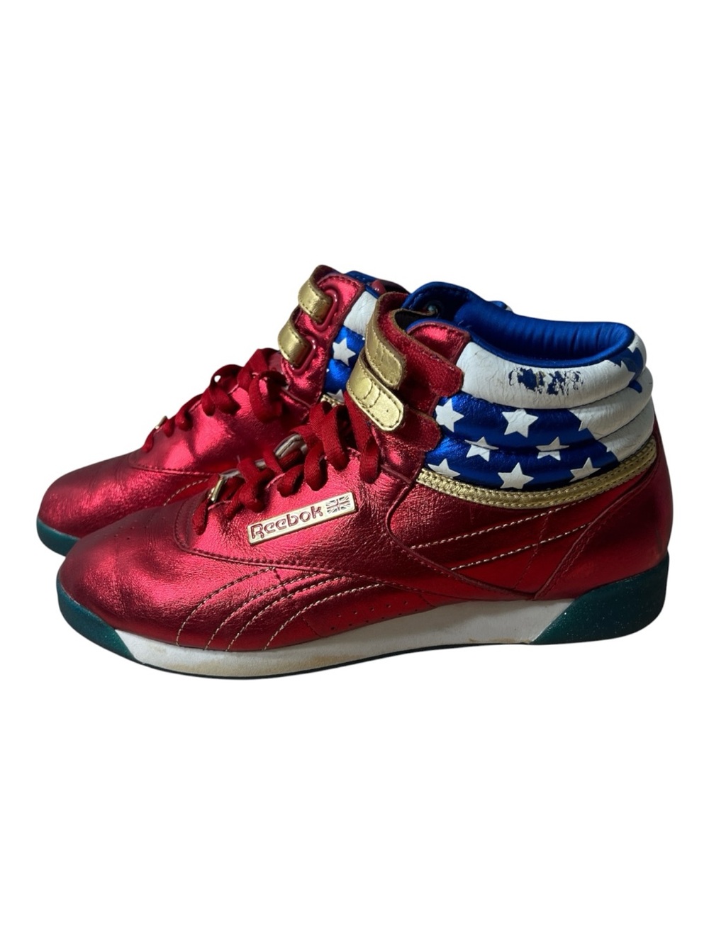 Reebok Freestyle Hi Wonder Woman Sneakers 7.5 Metallic Red Blue American Flag